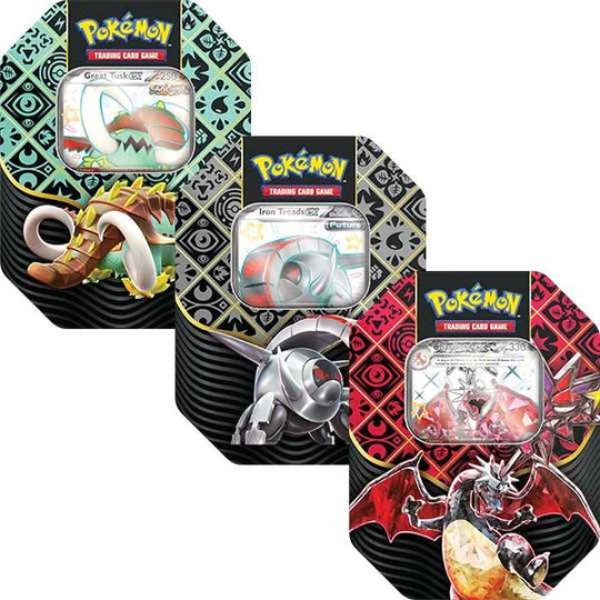 Pokemon - Paldean Fates Tin - Great Tusk/Iron Treads/Charizard - 4 Packs