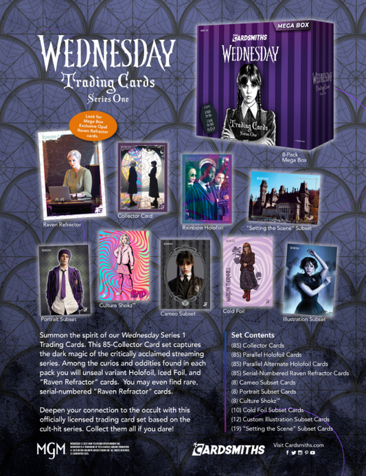 Cardsmiths - Wednesday Series 1 Trading Cards - Mega Box (8 Packs) *Pre order*